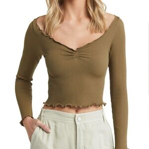 Olive Green Lettuce Hem Crop Top